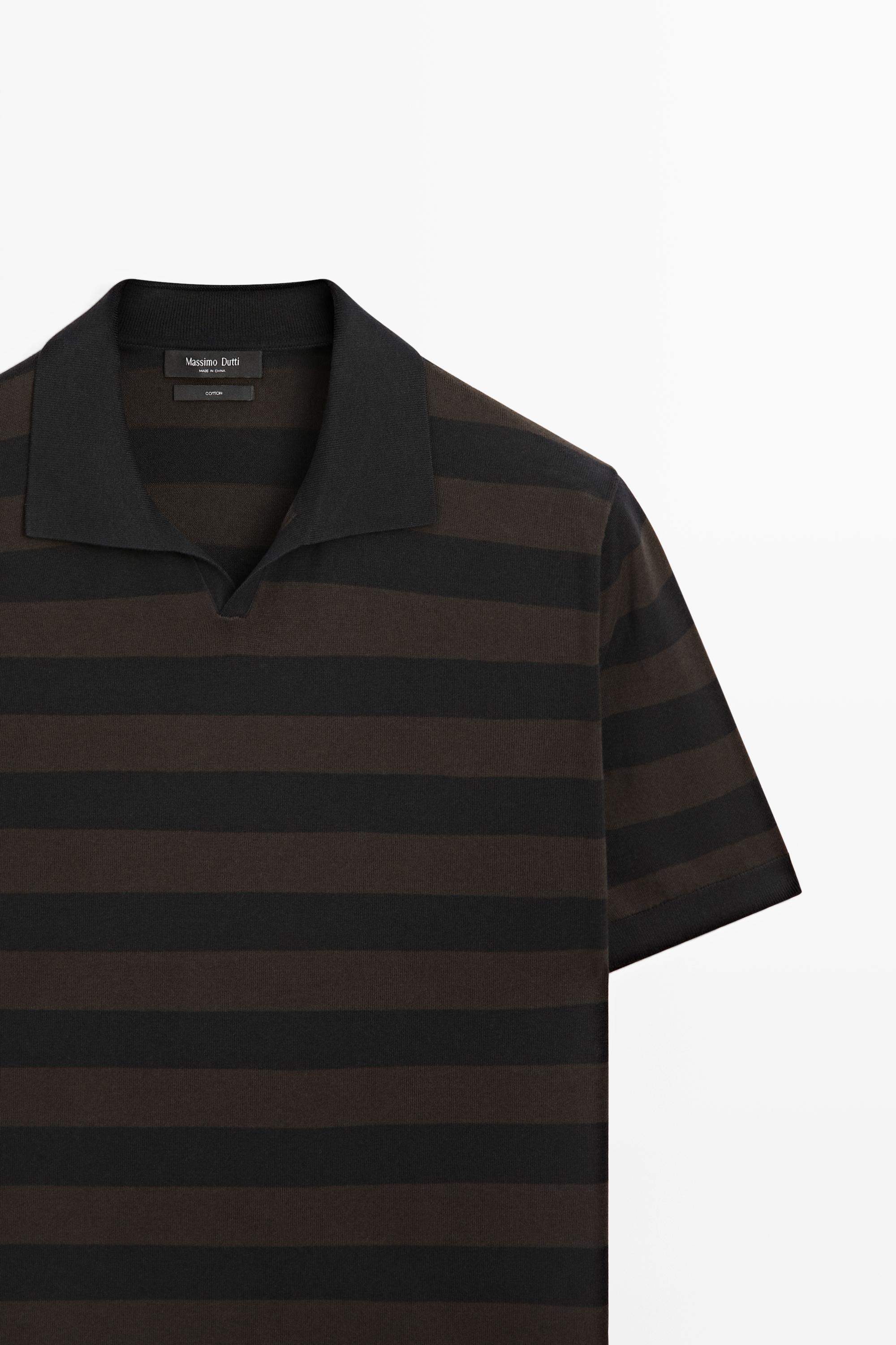 100% cotton striped knit polo shirt